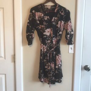 Floral Shirt Dress with Belt Tie
